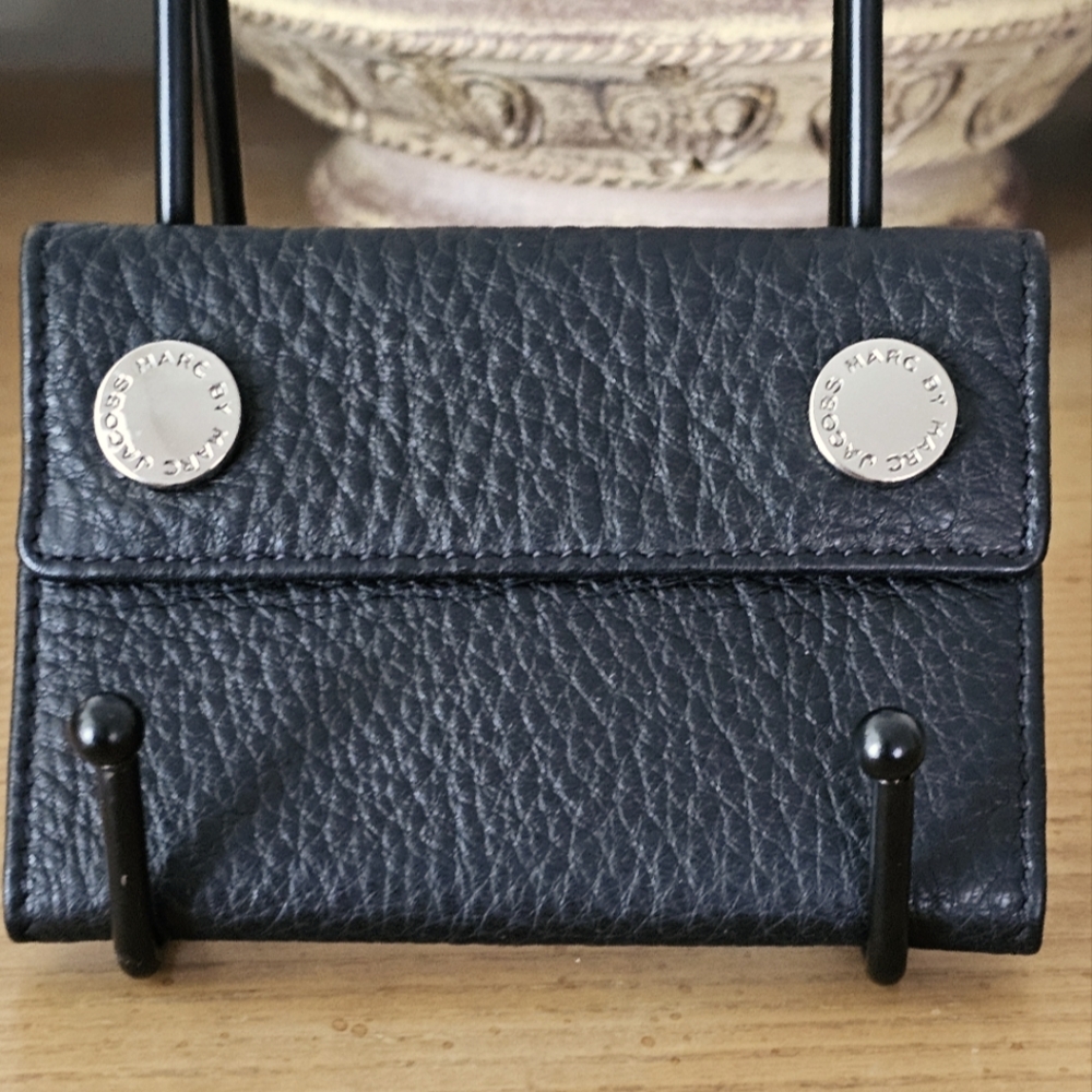 Marc Jacobs Black Leather Small Wallet with Logo Studs